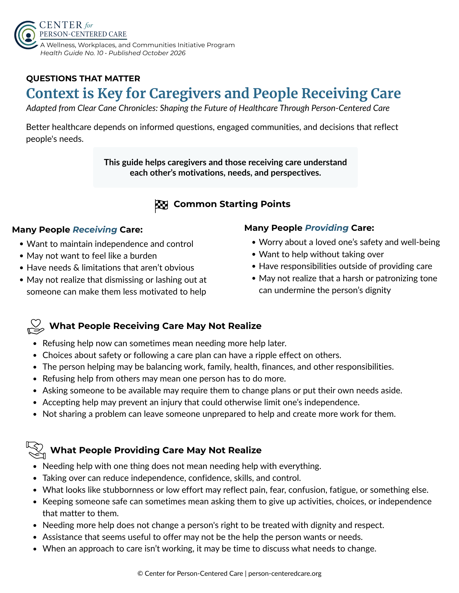 Cover of the guide Context is Key for Caregivers and People Receiving Care.